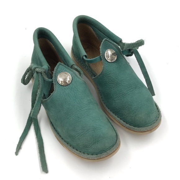 Wild Soles Green Leather Vintage Handmade Moccasins size 5 - Picture 1 of 10